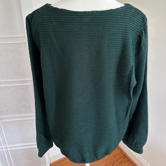 XL Madewell Ottoman Jacquard Textured Balloon Sleeve Top in Pine Green - Picture 3 of 4